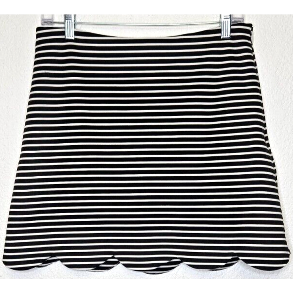 Vintage 90s Necessary Objects Mini Skirt Large Black White Striped Scalloped USA